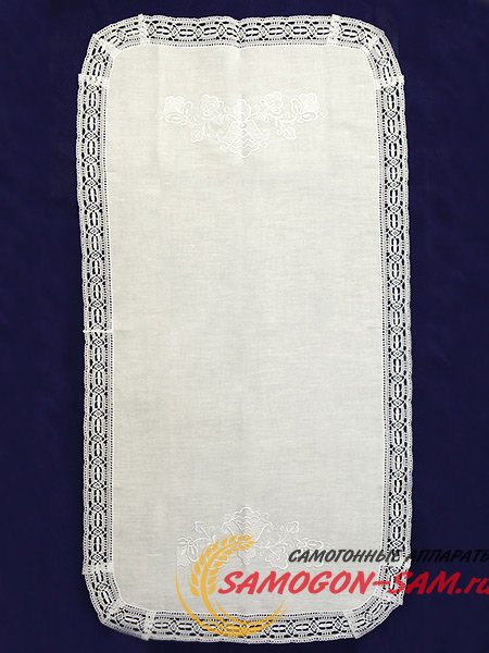 Салфетка овальная белая с белым кружевом и кружевной отделкой арт. 0с-824, 95х50 фото 1 — Samogon-sam.ru