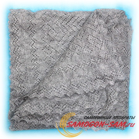 Оренбургский пуховый платок серый, арт. П2-125-03 фото 1 — Samogon-sam.ru