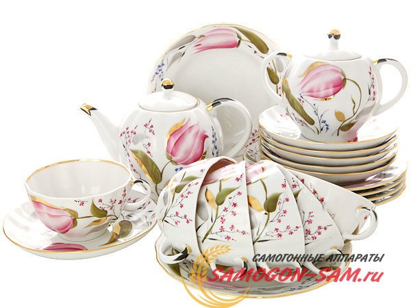 Сервиз чайный форма Тюльпан рисунок Розовые тюльпаны 6/20 Императорский фарфоровый завод фото 1 — Samogon-sam.ru