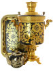 Угольный самовар 7 литров с росписью "Золотая хохлома" в наборе фото 1 — Samogon-sam.ru