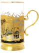 Набор для чая Златоуст "Кабаны" (подстаканник, ложка, блюдце, хрусталь) позолоченный фото 1 — Samogon-sam.ru