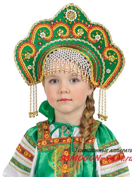 Зеленый кокошник для девочки "Фантазия" фото 1 — Samogon-sam.ru